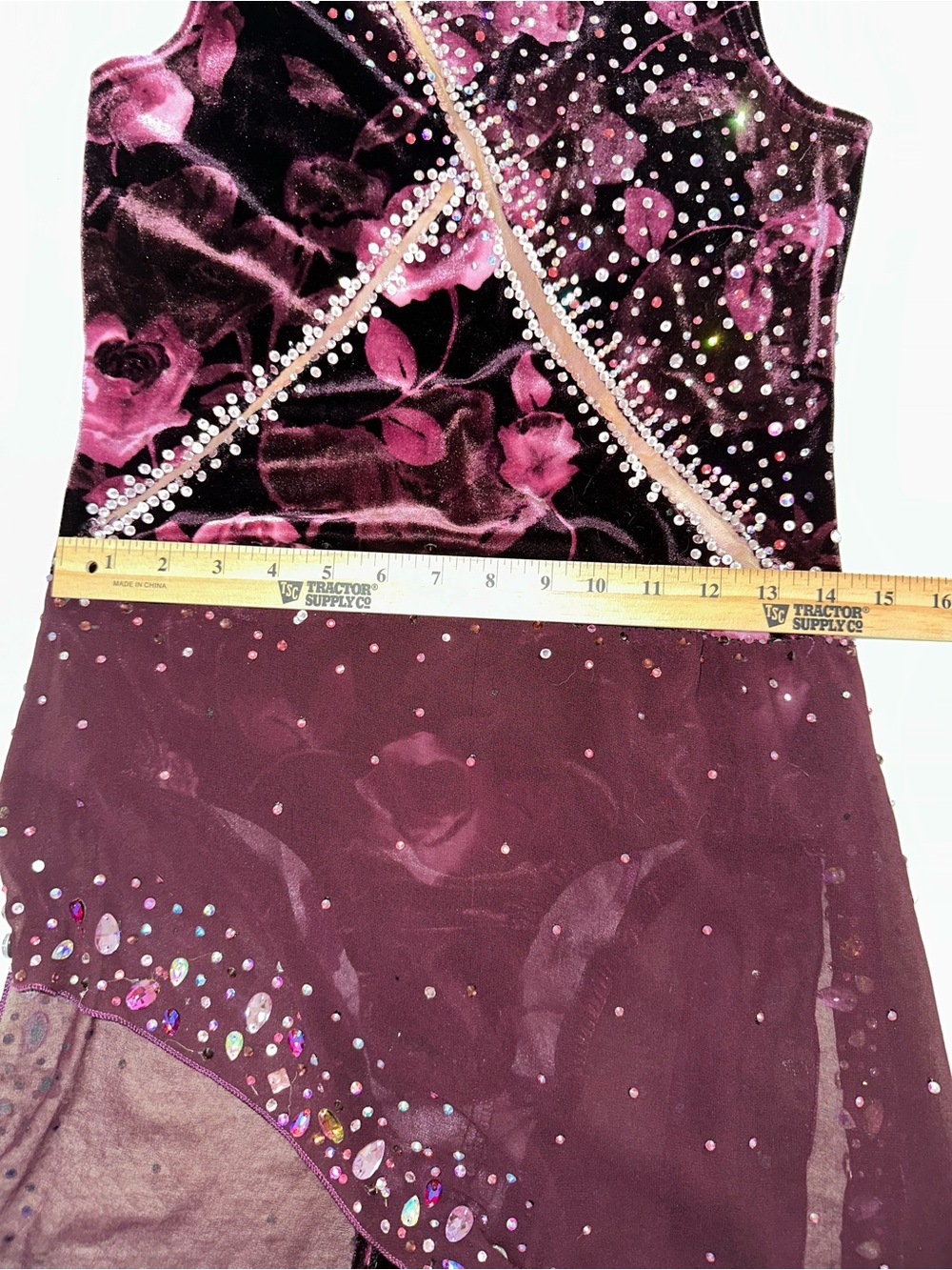 Ballroom dance/Skate dress. Elegant Embellished Velvet Sheath Dress in Deep Plum - Picture 4 of 10